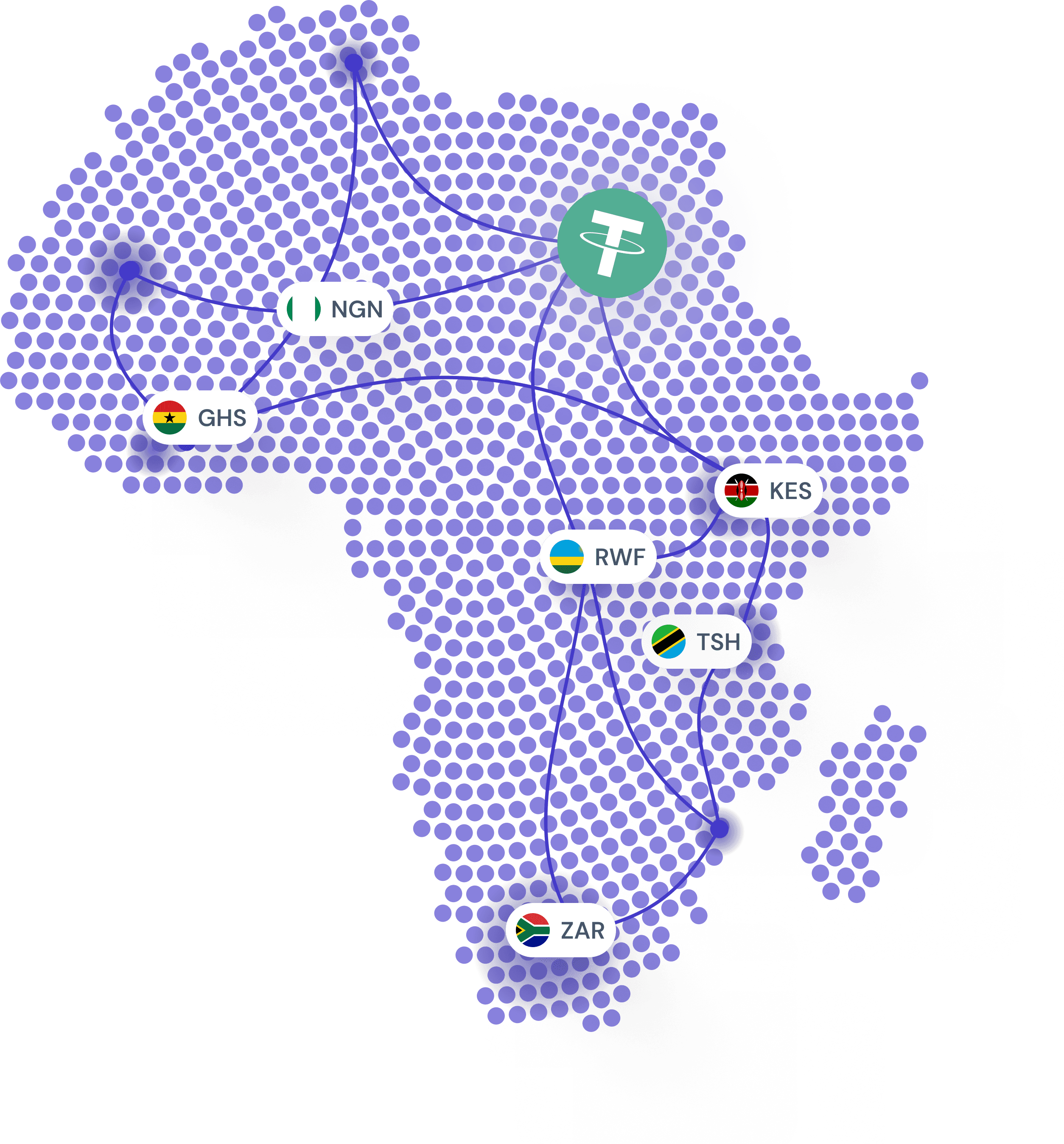 Africa map showing stablecoin payment coverage across multiple countries